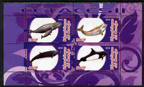 Congo 2010 Cedacea (Whales & Dolphins) #2 perf sheetlet containing 4 values unmounted mint, stamps on animals, stamps on marine life, stamps on whales, stamps on dolphins