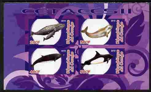 Congo 2010 Cedacea (Whales & Dolphins) #2 imperf sheetlet containing 4 values unmounted mint, stamps on animals, stamps on marine life, stamps on whales, stamps on dolphins