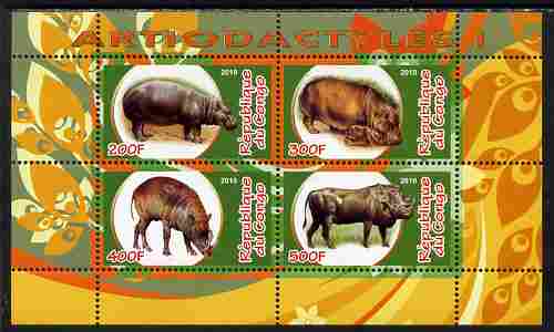 Congo 2010 Artiodactyla (Even toed Mammals) #1 perf sheetlet containing 4 values unmounted mint, stamps on animals, stamps on mammals, stamps on hippos