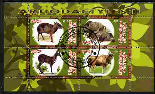 Congo 2010 Artiodactyla (Even toed Mammals) #2 perf sheetlet containing 4 values fine cto used, stamps on animals, stamps on mammals, stamps on 