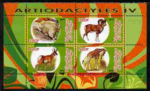 Congo 2010 Artiodactyla (Even toed Mammals) #4 perf sheetlet containing 4 values unmounted mint, stamps on , stamps on  stamps on animals, stamps on  stamps on mammals, stamps on  stamps on giraffes, stamps on  stamps on ovine