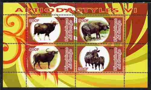 Congo 2010 Artiodactyla (Even toed Mammals) #6 perf sheetlet containing 4 values unmounted mint, stamps on animals, stamps on mammals, stamps on buffalo, stamps on bovine