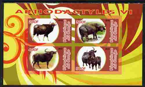 Congo 2010 Artiodactyla (Even toed Mammals) #6 imperf sheetlet containing 4 values unmounted mint, stamps on animals, stamps on mammals, stamps on buffalo, stamps on bovine