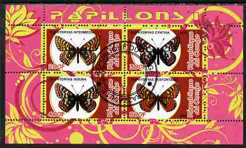 Congo 2010 Butterflies #1 perf sheetlet containing 4 values fine cto used, stamps on butterflies