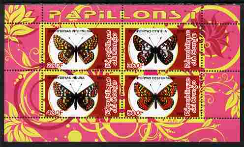 Congo 2010 Butterflies #1 perf sheetlet containing 4 values unmounted mint, stamps on butterflies