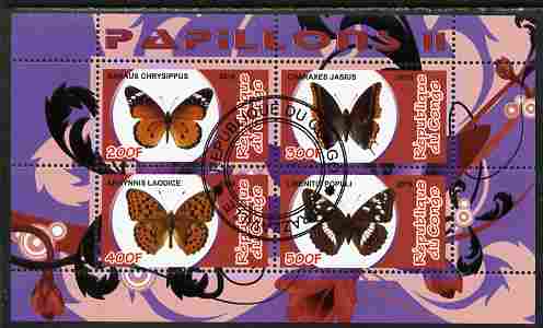 Congo 2010 Butterflies #2 perf sheetlet containing 4 values fine cto used, stamps on butterflies