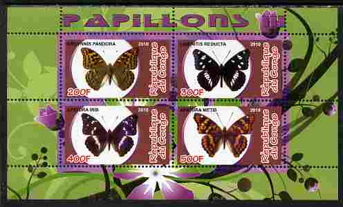 Congo 2010 Butterflies #3 perf sheetlet containing 4 values unmounted mint, stamps on butterflies