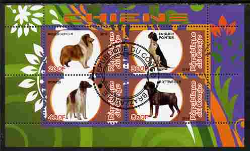 Congo 2010 Dogs perf sheetlet containing 4 values fine cto used, stamps on animals, stamps on dogs