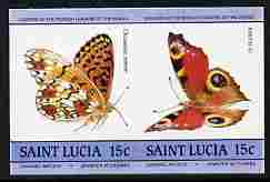 St Lucia 1985 Butterflies (Leaders of the World) 15c se-tenant pair imperf from limited printing unmounted mint as SG 781a, stamps on butterflies