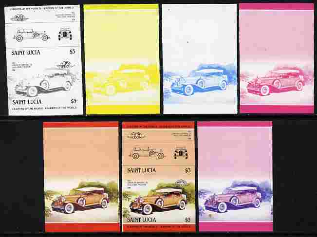 St Lucia 1984 Cars #2 (Leaders of the World) $3 Chrysler Imperial (1931) se-tenant pair - the set of 7 imperf progressive proofs comprising the 4 individual colours plus 2, 3 and all 4-colour composite, unmounted mint as SG 759a, stamps on cars, stamps on chrysler