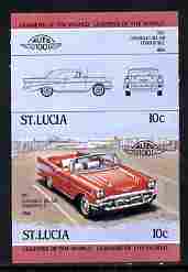St Lucia 1984 Cars #1 (Leaders of the World) 10c Chevrolet Bel Air 1957 se-tenant pair imperf from limited printing unmounted mint as SG 705a, stamps on cars, stamps on chevrolet