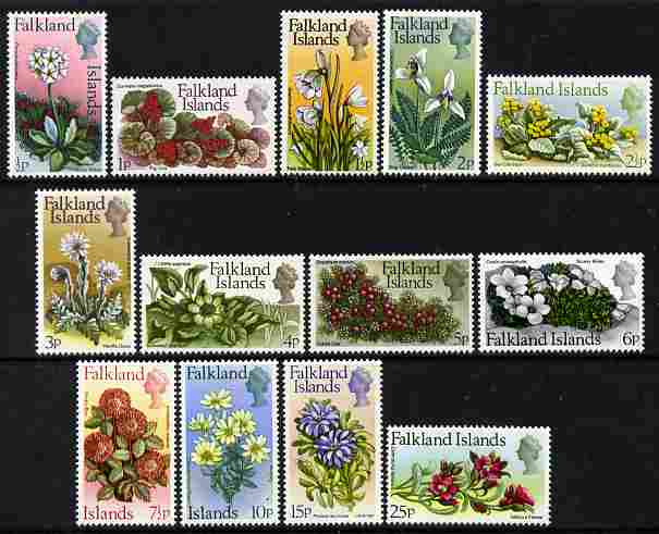 Falkland Islands 1972 Flower definitive set complete 13 values unmounted mint, SG 276-88, stamps on flowers