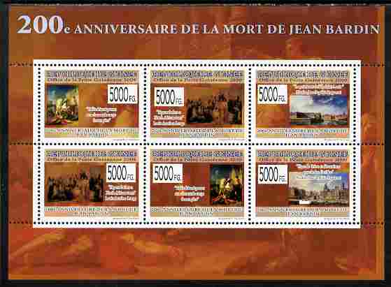 Guinea - Conakry 2009 200th Death Anniversary of Jean Bardin perf sheetlet containing 6 values unmounted mint Yv 6491-96, stamps on arts, stamps on bardin