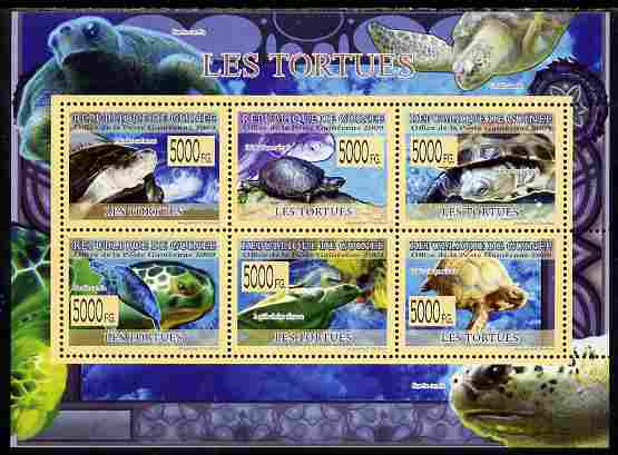Guinea - Conakry 2009 Fauna - Turtles perf sheetlet containing 6 values unmounted mint , stamps on animals, stamps on reptiles, stamps on turtles