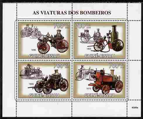 Guinea - Bissau 2009 Old Fire Engines perf sheetlet containing 4 values unmounted mint Yv 2934-37, Mi 4271-74, stamps on fire