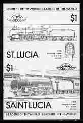 St Lucia 1983 Locomotives #1 (Leaders of the World) $1 Schools Class 'Eton' 4-6-0 se-tenant pair imperf proof in black only unmounted mint as SG 661a, stamps on railways