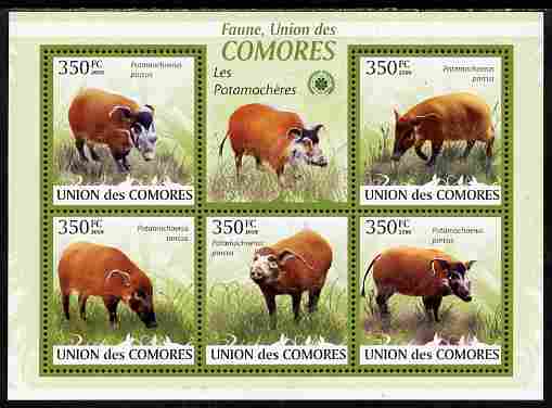 Comoro Islands 2009 Bush Pigs perf sheetlet containing 5 values unmounted mint Yv 1701-05, Mi 2430-35, stamps on animals, stamps on pigs, stamps on swine
