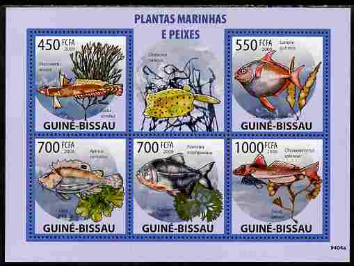 Guinea - Bissau 2009 Marine Plants & Fishes perf sheetlet containing 5 values unmounted mint Yv 2991-95, stamps on marine life, stamps on fish