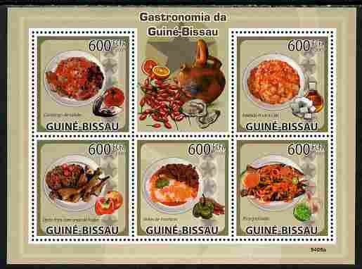 Guinea - Bissau 2009 Gastronomy perf sheetlet containing 5 values unmounted mint Yv 3016-20, stamps on food, stamps on fruit