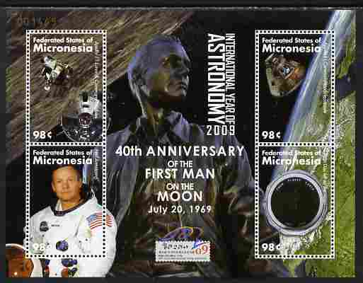 Micronesia 2009 40th Anniversary of Moon Landing perf sheetlet containing 4 values unmounted mint, stamps on personalities, stamps on space, stamps on apollo