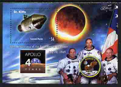 St Kitts 2009 40th Anniversary of Moon Landing perf s/sheet unmounted mint, stamps on personalities, stamps on space, stamps on apollo, stamps on 