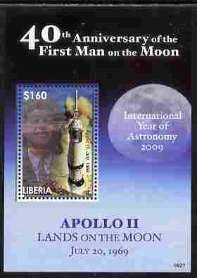Liberia 2009 40th Anniversary of Moon Landing perf s/sheet unmounted mint, stamps on personalities, stamps on space, stamps on apollo, stamps on rockets