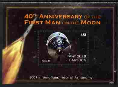 Antigua 2009 40th Anniversary of Moon Landing perf s/sheet unmounted mint, stamps on personalities, stamps on space, stamps on apollo, stamps on rockets