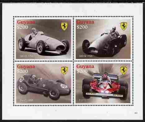 Guyana 2009 Ferrari Cars perf sheetlet containing 4 values unmounted mint, stamps on cars, stamps on ferrari, stamps on  f1 , stamps on formula 1, stamps on 
