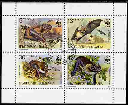Bulgaria 1989 WWF - Bats perf sheetlet containing 4 values cto used, SG 3593-96, stamps on animals, stamps on mammals, stamps on  wwf , stamps on bats