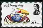 Mauritius 1972-74 Fiddler Crab 20c chalky paper (from def set) unmounted mint, SG 443, stamps on marine life, stamps on crabs