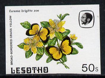 Lesotho 1984 Butterflies Broad-Bordered Grass Yellow 50s imperf proof with background colour omitted, stamps on butterflies