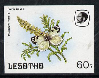 Lesotho 1984 Butterflies Meadow White 60s imperf proof with background colour omitted, stamps on butterflies