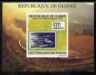 Guinea - Conakry 2009 Trains on Stamps #5 individual imperf deluxe sheetlet unmounted mint. Note this item is privately produced and is offered purely on its thematic appeal , stamps on stamp on stamp, stamps on stamponstamp, stamps on railways