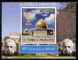 St Thomas & Prince Islands 2008 60th Anniversary of Israel #1 individual imperf deluxe sheetlet unmounted mint. Note this item is privately produced and is offered purely on its thematic appeal , stamps on personalities, stamps on einstein, stamps on science, stamps on physics, stamps on nobel, stamps on maths, stamps on space, stamps on judaica, stamps on atomics, stamps on mathematics