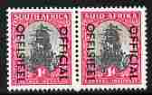 South Africa 1950-54 Official overprint on 1d Van Riebeck's Ship (17.25 x 21.25 mm) horizontal bi-lingual pair unmounted mint SG O43, stamps on official, stamps on ships, stamps on  kg6 , stamps on 