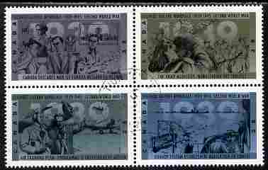 Canada 1989 50th Anniversary of Second World War (1st issue - 1939) se-tenant block of 4 fine cds used, SG 1346a, stamps on , stamps on  ww2 , stamps on ships, stamps on aviation