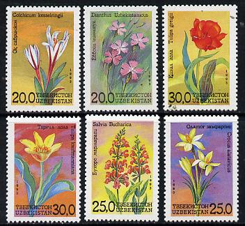Uzbekistan 1993 Flowers perf set of 6 unmounted mint SG 35-40, stamps on flowers     tulips