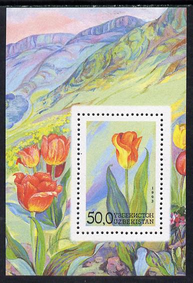 Uzbekistan 1993 Flowers perf m/sheet unmounted mint SG MS41, stamps on flowers      tulips