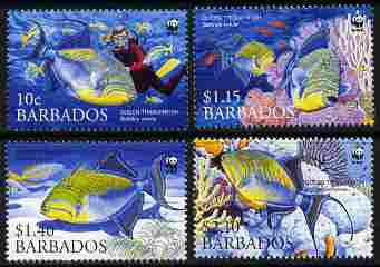 Barbados 2006 WWF - Endangered Species - Triggerfish perf set of 4 unmounted mint SG 1290-93, stamps on , stamps on  wwf , stamps on fish, stamps on scuba, stamps on marine life, stamps on coral