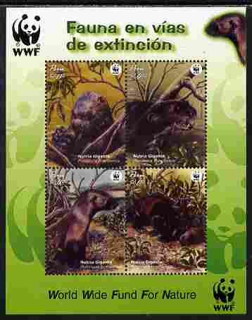 Peru 2004 WWF - Endangered Species - Giant Otter perf sheetlet containing 4 values unmounted mint SG MS 2260, stamps on , stamps on  wwf , stamps on animals, stamps on otters