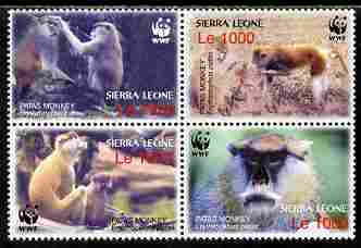 Sierra Leone 2004 WWF - Endangered Species - Patas Monkey perf se-tenant block of 4 unmounted mint SG 4290-3, stamps on , stamps on  wwf , stamps on apes, stamps on animals