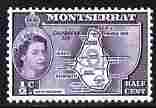 Montserrat 1953-62 QEII Map of Presidency 1/2c violet unmounted mint SG 136a, stamps on , stamps on  stamps on maps