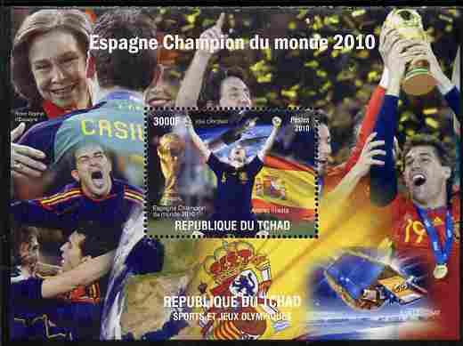 Chad 2010 Football World Cup - Spain world Champions perf s/sheet unmounted mint. Note this item is privately produced and is offered purely on its thematic appeal, stamps on football