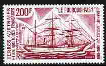 French Southern & Antarctic Territories 1974 Charcots Antarctic Voyages 200f (Le Pourquoi-Pas ?) unmounted mint, SG 94, stamps on explorers, stamps on ships