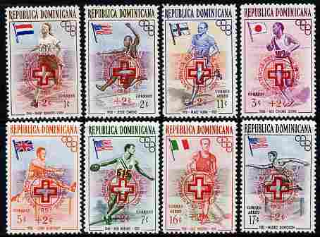 Dominican Republic 1957 Hungarian Refugee Fund overprint on Olympic Games (1st Issue) set of 8 unmounted mint, SG 678-86, stamps on olympics, stamps on running, stamps on , stamps on refugees