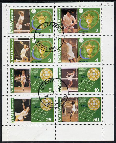 Staffa 1977 Tennis (Wimbledon 100th Anniversary) perf set of 8 cto used (Rod Laver, Stan Smith, Ann Jones, Yvonne G, etc), stamps on sport   tennis