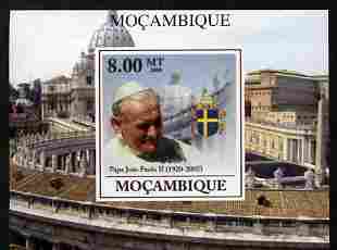 Mozambique 2009 Pope John Paul II #1 individual imperf deluxe sheetlet unmounted mint. Note this item is privately produced and is offered purely on its thematic appeal , stamps on personalities, stamps on pope, stamps on religion, stamps on popes