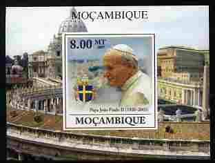 Mozambique 2009 Pope John Paul II #2 individual imperf deluxe sheetlet unmounted mint. Note this item is privately produced and is offered purely on its thematic appeal , stamps on personalities, stamps on pope, stamps on religion, stamps on popes