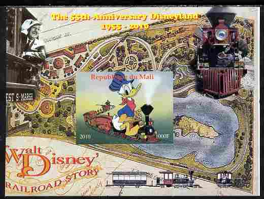 Mali 2010 The 55th Anniversary of Disneyland - Walt Disney's Railroad Story #03 imperf s/sheet unmounted mint. Note this item is privately produced and is offered purely on its thematic appeal , stamps on disney, stamps on cartoons, stamps on films, stamps on cinema, stamps on movies, stamps on railways