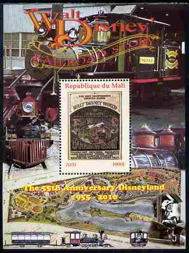 Mali 2010 The 55th Anniversary of Disneyland - Walt Disneys Railroad Story #06 perf s/sheet unmounted mint. Note this item is privately produced and is offered purely on ..., stamps on disney, stamps on cartoons, stamps on films, stamps on cinema, stamps on movies, stamps on railways